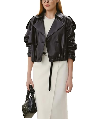 Womens Short Crop Trench Coat - Double Breasted Notched Lapel Stylish Fashion Spring Cropped Jacket for Women2