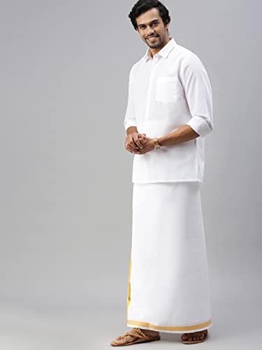 Image of RAMRAJ COTTON Mens White Cotton Rich Solid Full Sleeve Shirt