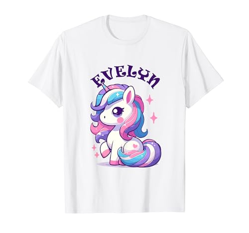 Evelyn - Bonito diseño de unicornio para niñas con nombre Evelyn Camiseta