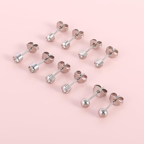 5 Pairs G23 Titanium Ear Piercing Stud Earrings for Sensitive Ears, Cubic Zirconia Stud Earrings Set for Ear Piercing Guns2