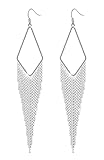 Pendientes largos de borla para mujer, candelabro básico, cadena de gancho, flecos, aretes de gota lineal, rombo, bohemio, delicados, joyería de fiesta, Cristal, Cristales