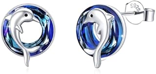 Dolphin Earrings 925 Sterling Silver Dolphin Studs Earrings with Circle Crystal Earrings Animal Jewellery for Women Girls Kids