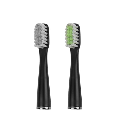 Emmi-dent Ersatzbürsten, 2x Bürstenköpfe Schwarz für Sonic to go Schallzahnbürste, Zahnbürstenaufsatz mit Wellenform, ausgewogenem Härtegrad, Ersatzzahnbürsten für Ultraschall Zahnbürste