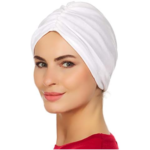 BEEMO Women’s Cancer Turban - Gathered Hair Wrap - White Cover