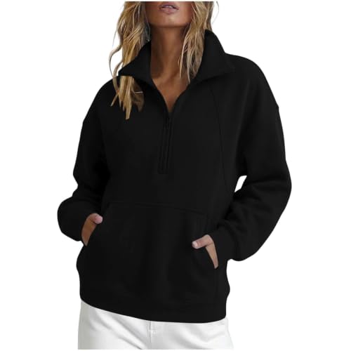 Quarter Zip Pullover Women Lightweight Fall Black Large — view 2
