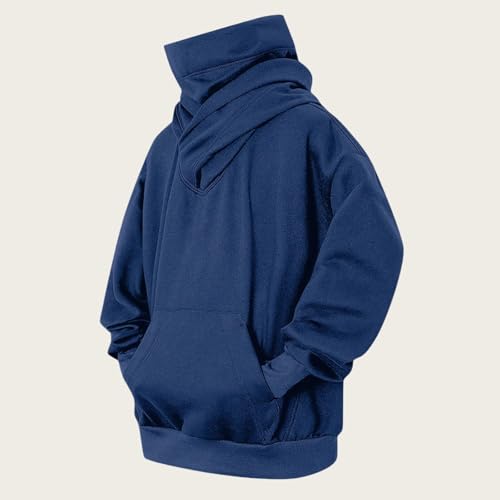 Fleece Hoodies for Men, Cowl Neck Sweatshirts Casual Long Sleeve Pullover Fall Winter Warm Loose Fit Solid Tops2
