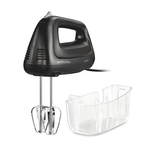 Proctor Silex 5-Speed Electric Hand Mixer for Baking, 100W, Snap-On Storage Case, Lightweight with 2 Beaters, Matte Black (62512) by Proctor Silex - Used condition - CA$23.04