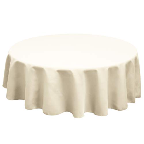 TableLinensforLess Polyester Round Tablecloth, 84 Inch Round, (Ivory)