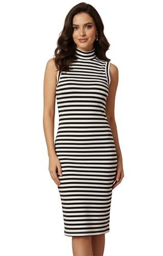 Image of NUEVOSDAMAS Red Striped Sleeveless Ribbed Bodycon Midi Dress