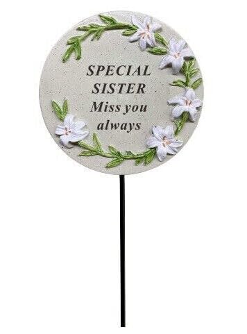 Sister Memorial Cream Lily Flower Stick Stake Pick Plaque Tribute Graveside Ornament