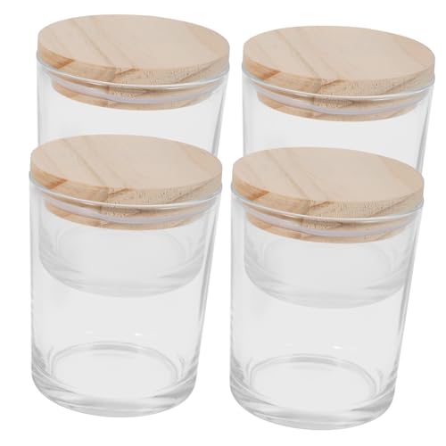 Mikikit 4pezzi Bicchiere Per Candela in Vetro Coperchio in Bambù Barattolo Per Candele Profumate Per Aromaterapia Portacandele in Vetro Per Lumini Barattolo Per Fabbricazione Di Candele