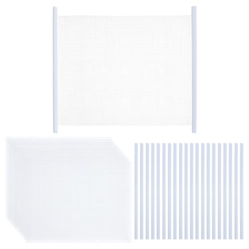 BENECREAT 10Pcs Plastic Mesh Canvas Sheets, Aquarium Fish Tank Divider, with 30 Pcs Binding Bars, Plastic Mesh Sheet for Acrylic Yarn Crafting Embroidery Knit Crochet Make Dividers