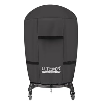 ULTCOVER Outdoor Waterproof Charcoal Kamado Joe Grill Cover for 22-24 inch Big Green Egg Char-Griller Char-Broil and Other Round Smokers Size Up to 36” Dia x 45” H, Black