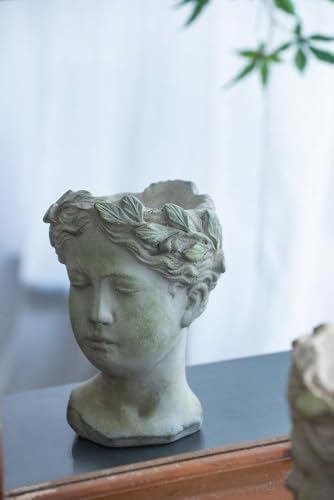 T2 CONCEPT 8.5"x8.5"x14" Visage Large Cement Victorian Bust Head Planter