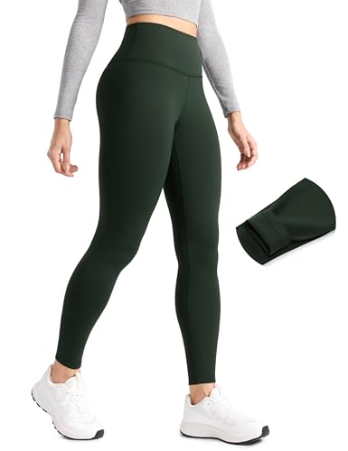 CRZ YOGA Matte Thermal Fleece Lined Leggings 28'' - Casual Lounge Workout Womens Yoga Full Length Pants Winter Warm Legend Green X-Large