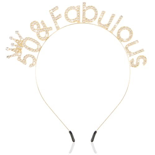 SuPoo 50th Birthday Decorations for Women 50th Birthday Crown Gold Diamond Birthday Headband 50th Birthday Gifts for Her 50 & Fabulous Party Decorations Happy Birthday Tiara Hair Accessories