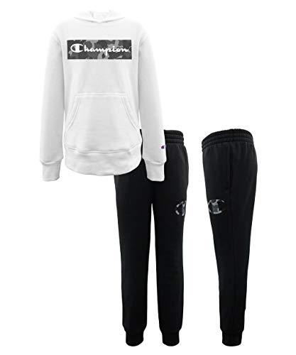 Champion Boys Hertiage 2-7 Two Piece Hooded and Crew Neck Fleece Pant Fleece Sweatshirt Sport Sets (5, White/Black Camo Hooded)