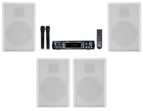 Rockville Bundle: RPA70WBT V2 1000w 2-Ch USB Bluetooth Amplifier/Mixer+(2) Mics for Restaurant/Bar/Cafe Bundle with (2) Pair RockSlim White Home Theater 5.25