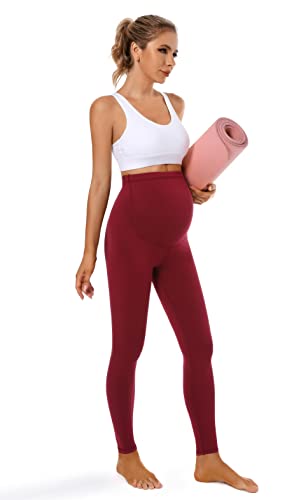 Foucome Women's Maternity Leggings Over The Belly Pregnancy Active Workout Yoga Tights Pants (Wine Red, Large) #TOP4