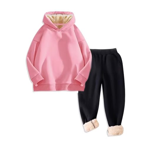 Kids Fleece-Lined Hoodies Set 2 Piece Thick Warm Joggers Sweatpants Sweatsuits Boys Girls Winter Padded Tracksuits