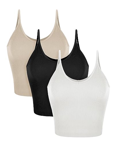 ODODOS V Neck Seamless Crop Tank for Women Ribbed Knit Soft Cropped Camisole Tops