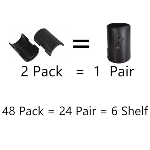 Image of WAFJAMF 48 Pcs 24 Pairs Wire Shelving Shelf Lock Clips for 1 inch Post Black | Durable plastic rack sleeves replacements fits 1 inch metal poles with layer height adjustment stability