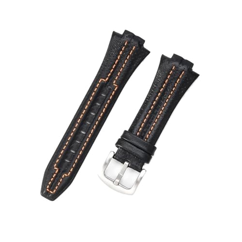 Correas de reloj de cuero genuino aptas for Seiko sportura SNL029P2 SNL021P1 SNA595P2 SNL017P1 pulsera de 15X27MM (Color : BlackOrange-Steel-K2, Size : 27x15mm)