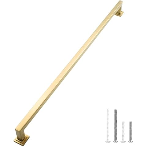 Modket 1 Pack Textuality Series Square Cabinet Handle 304 Stainless Steel — 16-7/8" Overall Length, 16-1/2" (420mm) Hole Centers, Brushed Satin Brass Gold Cover