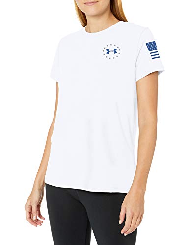 Under Armour Women's Freedom Banner Short Sleeve T-Shirt , White (100)/Royal , Large