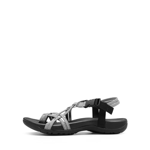 DREAM PAIRS DREAM PAIRS Women's Walking Comfort Sport Athletic Sandals With Arch Support Elastic Strap Casual Hiking Outdoor Beach Summer Sandal,Size 7,Black/White,SDSA2406W
