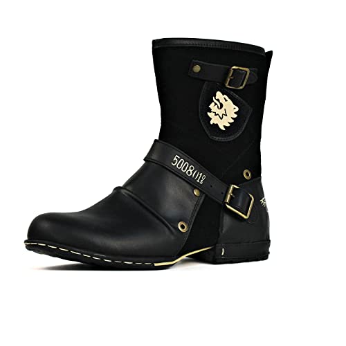 OSSTONE Moto Boots for Men Designer Fashion Zipper-up Leather Chukka western Boots Casual Shoes OS-5008-1-HH-US