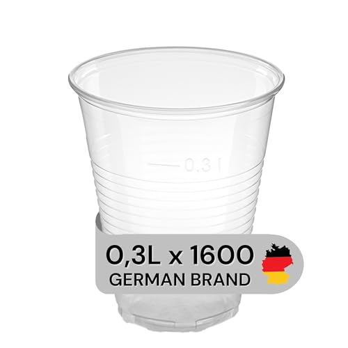 LogiPack GeRo Trinkbecher Made in Germany | Eichstrich 0,3l | Bierbecher Plastikbecher Einwegbecher aus Kunststoff PP (Polypropylen), Transparent klar | Ausschankbecher (1600)