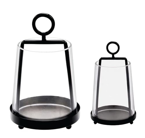 Twakutwaku 6" & 4" Wide Modern Farmhouse Metal Hurricane Candle Holder with Handmade Sturdy Glass Sleeve in Black for Pillar Candle & Plants, Glass Hurricane Lantern, Industrial, Minimalistic