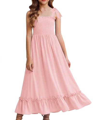 Arshiner Girls Summer Dress Boho Beach Casual Smocked Maxi Dresses 6-13 Years