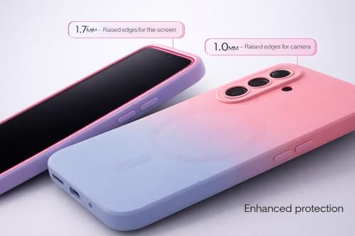 Image of amazon basics Gradient Mag-Safe Case for Samsung Galaxy A17 / M17 / F17 5G | Soft Silicone Shockproof Cover with Camera Protection | Slim Lightweight Design | Smooth Touch & Durable - Pink & Blue