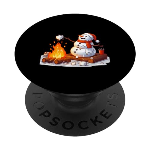 Melting Snowman Grilling Marshmallows PopSockets Swappable PopGrip, Black