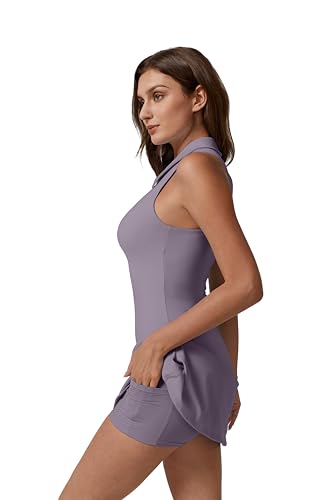Image of QINSEN Womens Zip Front Tennis Dress Polo Collar Racer Back Workout Golf Dresses Build in Shorts with Pockets