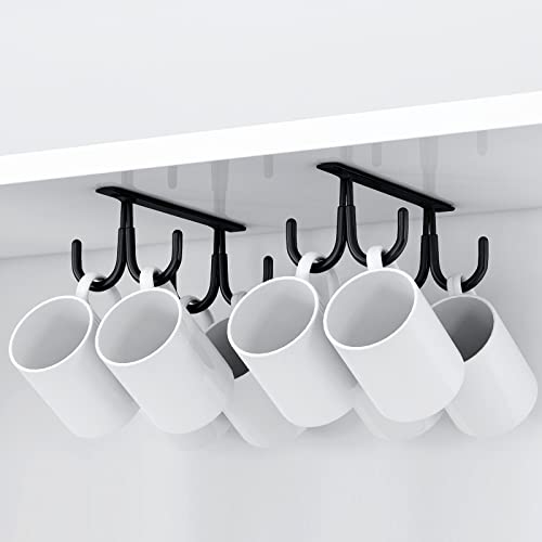 Dorhors Under Cabinet Coffee Mug Holder, Coffee Cup Holder For Kitchen,Set Of 2 Mug Hooks With Rubber Protective Layer,Under Cabinet Coffee Mug Rack For Kitchen,Coffee Bar,Black #TOP10
