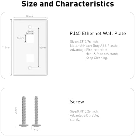 2-Port Ethernet Keystone Wall Plate, 10-Pack Single Gang Matte RJ45 Wall Plates for RJ45 Keystone Jack and Modular Inserts, White