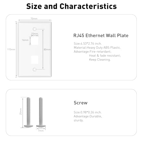 ZoeRax 2-Port Ethernet Keystone Wall Plate, 10-Pack Single Gang Matte RJ45 Wall Plates for RJ45 Keystone Jack and Modular Inserts, White