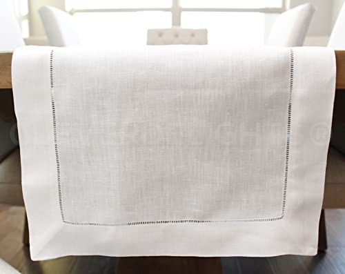 Cleverdelights White Hemstitch Table Runner - 16" X 120" - 55/45 Linen Cotton Blend #TOP1