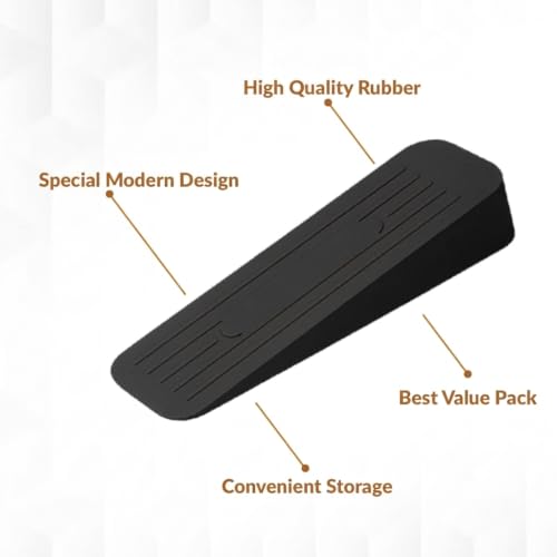 Image of Rubber Door Stopper Wedge, Heavy Duty Anti-Slip Door Holder & Blocker with Strong Grip for Tiles, Marble, Wood, Carpet & Cement Floors | Home, Office, School & Warehouse Use (Black, Pack of 4)