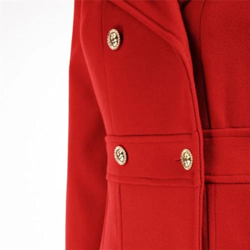 Women's Long Sleeve Double Breasted Above Knee Pleated Lapel A-Line Wool Blend Winter Warm Coat3