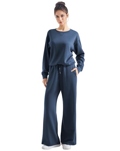 SUUKSESS Women Modal Fall 2 piece outfits Oversized Sweatshirt Wide Leg Pants4