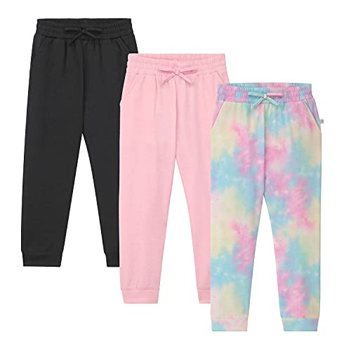 Btween Kids Girl's Fashion Stretch Waist Ultra Soft Jogger Pants Set - 3 Pack Bundle Black #TOP2