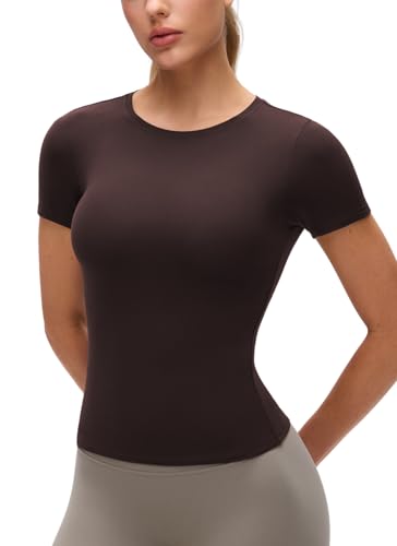 Image of CRZ YOGA Softembrace High Neck T-Shirt | Workout, Ultra Soft, Tight Fit, Waist Length, Short Sleeve Tops for Women