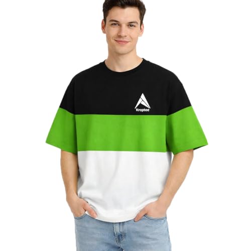 Image of Stylish Men Color Block Oversized Half Sleeve Round Neck T-Shirt