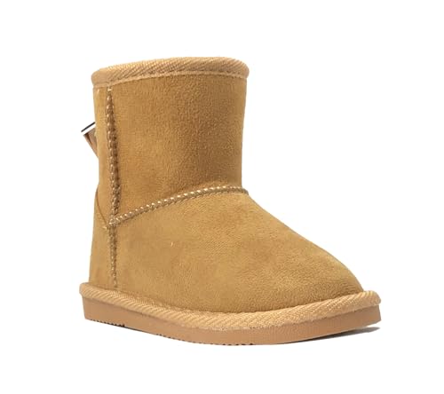 Image of REDVOLUTION Kids Boots Toddler Girls Cute 2 Buttons || Rhinestone Faux Fur Suede Knitting Shoe