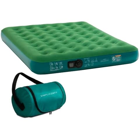 Simpli Comfy Queen Camping Air Mattress w/Patented Roller Bag & Built-in Battery Pump, Inflatable Durable Waterproof Blow Up Airbed, Perfect for Travel Camping Guests Comfortable Sleep at Home Cover
