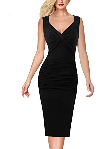 Vfshow Womens Black Scoop Neck Twisted Crisscross Bust Keyhole Cutout Back Ruched Fitted Cocktail Party Club Bodycon Pencil Dress 7268 BLK XL